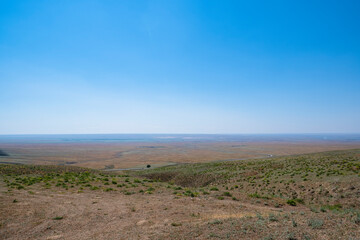 Landscape on the steppe from the height of the mountain range