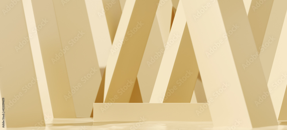 Poster minimal mockup concept for product presentation. beige color podium on geometric background. clippin