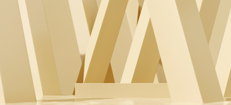 Minimal mockup concept for product presentation. Beige color podium on geometric background. Clipping path of each element included. 3d rendering illustration. 