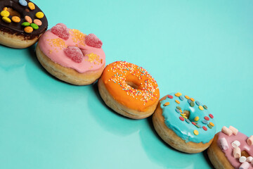 Row of assorted doughnuts