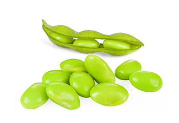 green soybeans on white background