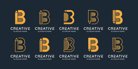 Set of monogram logo design initial letter B combined with pencil and book logo © Dece Std