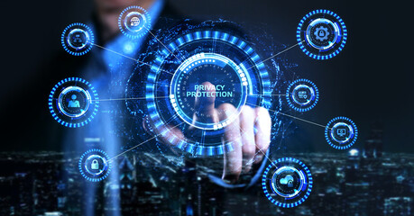 Cyber security data protection business technology privacy concept. Young businessman  select the...