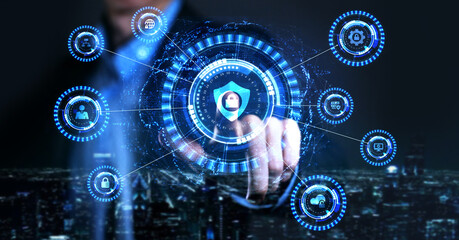 Cyber security data protection business technology privacy concept. Young businessman  select the...