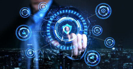 Cyber security data protection business technology privacy concept. Young businessman  select the...