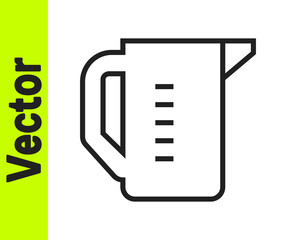 Black line Measuring cup to measure dry and liquid food icon isolated on white background. Plastic graduated beaker with handle. Vector