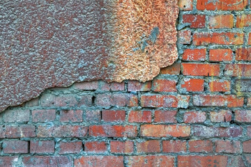 Close-up texture of the old red brick wall. Abstract close-up brick wall background.