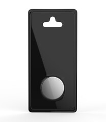 Button cell hang tab blister packaging blank template, 3d render illustration.