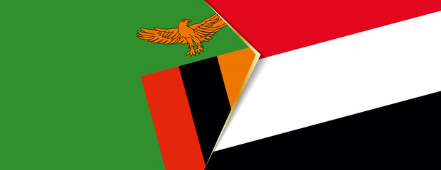 Zambia and Yemen flags, two vector flags.