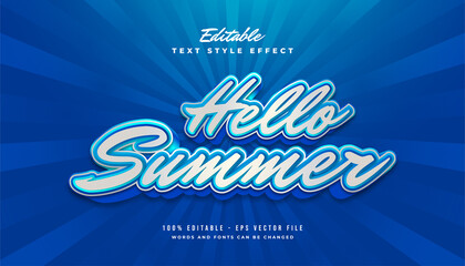 Hello Summer Text in White and Blue with Vintage Style. Editable Text Effect