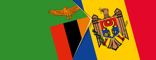 Zambia and Moldova flags, two vector flags.