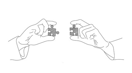 Businessman Holding Puzzle Pieces in Hands Hand Drawn. Idea solving concept.
