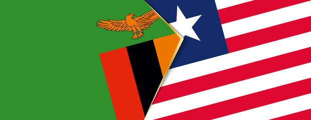 Zambia and Liberia flags, two vector flags.