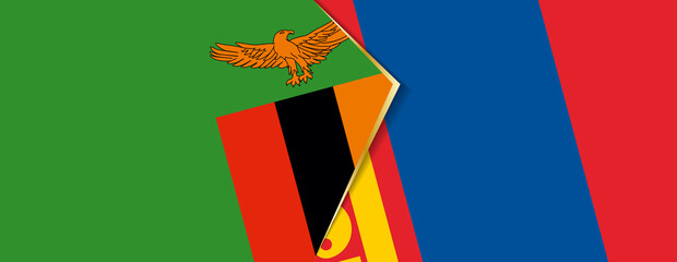 Zambia and Mongolia flags, two vector flags.