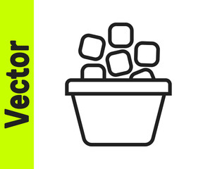 Black line Ice bucket filled with ice cubes icon isolated on white background. Vector