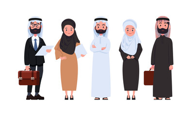 Arabic characters businessmen and businesswomen.