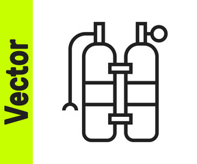 Black line Aqualung icon isolated on white background. Oxygen tank for diver. Diving equipment. Extreme sport. Sport equipment. Vector