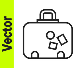 Black line Suitcase for travel icon isolated on white background. Traveling baggage sign. Travel luggage icon. Vector