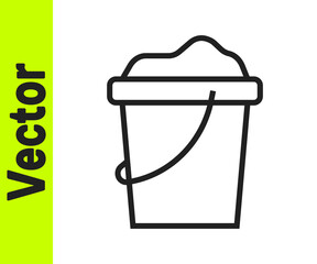 Black line Sand in bucket icon isolated on white background. Plastic kid toy. Summer icon. Vector