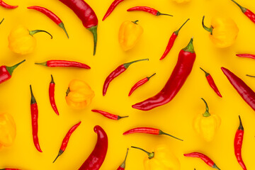 Red hot chili peppers pattern texture background.