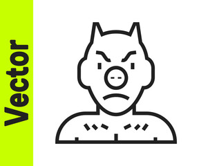 Black line Krampus, heck icon isolated on white background. Horned devil. Traditional Christmas devil. Happy Halloween party. Vector