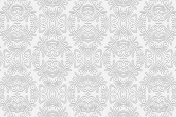 3D volumetric convex embossed geometric white background. Ethnic pattern in doodling style, Mexican motives.
Ornament for wallpaper, stained glass, textiles, presentation, website.