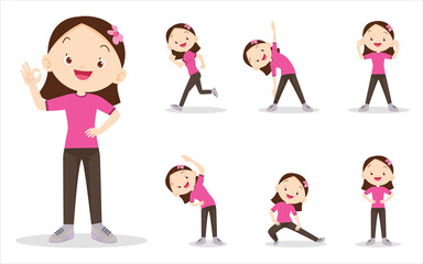bundle set of cute girl on exercise various actions