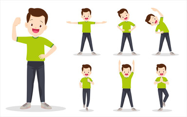 Fototapeta premium bundle set of man on exercise various actions