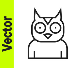 Black line Owl bird icon isolated on white background. Animal symbol. Vector