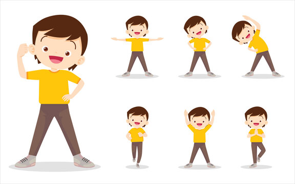 bundle set of boy on exercise various actions