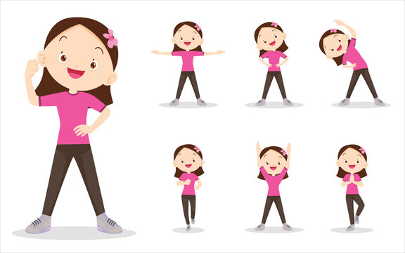 bundle set of girl on exercise various actions