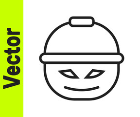 Black line Pumpkin basket for sweets icon isolated on white background. Happy Halloween party. Vector