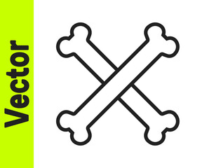 Black line Crossed bones icon isolated on white background. Pets food symbol. Happy Halloween party. Vector