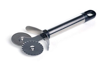 Stainless Pizza knife cutter on white background isolation