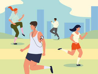 Fototapeta premium people training at street