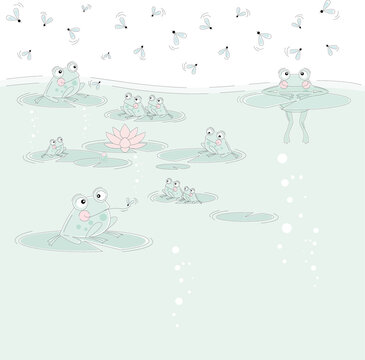 digital paper frogs in the pond