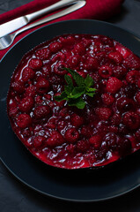 Tart Pie With Berry Jam On Wooden Table. Flat Lay. Copy Space.