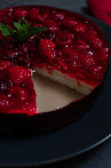 Tart Pie With Berry Jam On Wooden Table. Flat Lay. Copy Space.