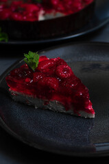 Tart Pie With Berry Jam On Wooden Table. Flat Lay. Copy Space.