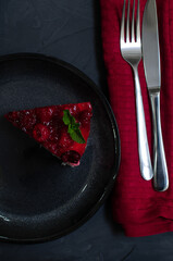 Tart Pie With Berry Jam On Wooden Table. Flat Lay. Copy Space.