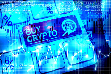 Buy crypto or invest in cryptocurrencies concept with computer keyboard and buttons 