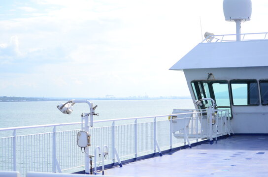 Car And Passenger Ferry Crossing The Irish Sea From Scotland To Ireland 