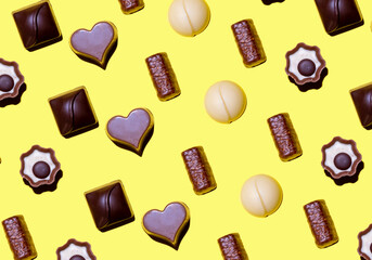 Pattern of chocolates of various types of chocolates. International chocolate day
