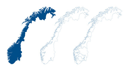 Norway map vector. High detailed vector outline, blue silhouette and administrative divisions map of Norway. All isolated on white background. Template for website, design, cover, infographics