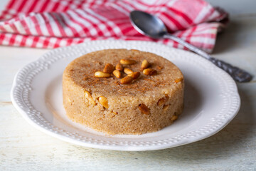 Traditional Turkish semolina sweet desert halva (Turkish name; irmik helvasi)