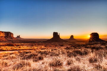 Monument Valley in Navajo National Park at Sunrise, Border of Utah and Arizona