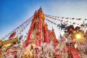 Colorful Tan Dinh Church or Church of the Sacred Heart of Jesus in Ho Chi Minh City