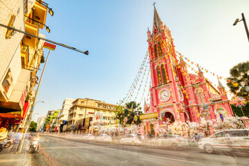 Colorful Tan Dinh Church or Church of the Sacred Heart of Jesus in Ho Chi Minh City