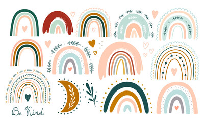 Pastel stylish trendy rainbows vector illustrations	