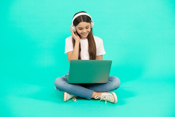 childhood development. child chat on laptop. buy online. back to school. teen influencer